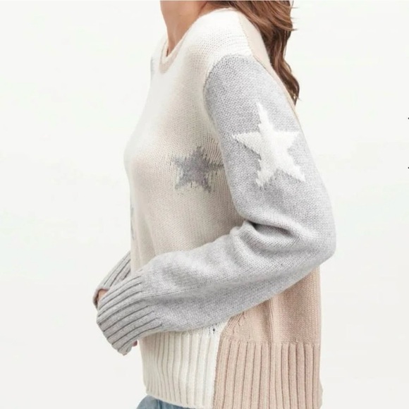 Splendid Mally Colorblock Star Knit Pullover Sweater Women’s Size XS Cream Gray - Picture 2 of 8